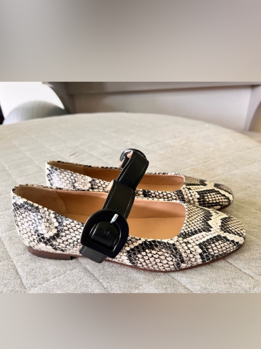 M GEMI EU37 US 7 Snake Print Leather Mary Jane Flats Orig $350 Worn 1x Exc Cond
